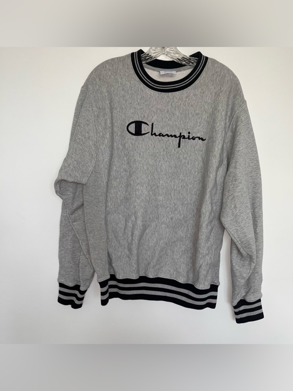Champion Gray Crewneck Sweater with Black Trim